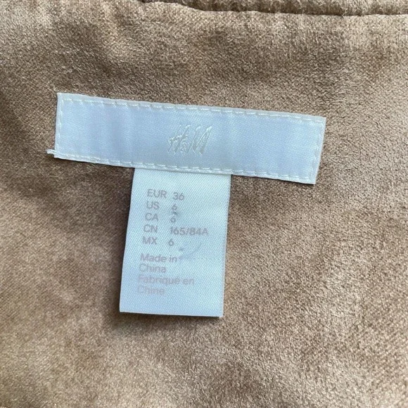 H&M Size 6 Faux Suede Jacket Draped Camel 3/4 Slv Overcoat Lined Workwear Womens - Picture 8 of 9